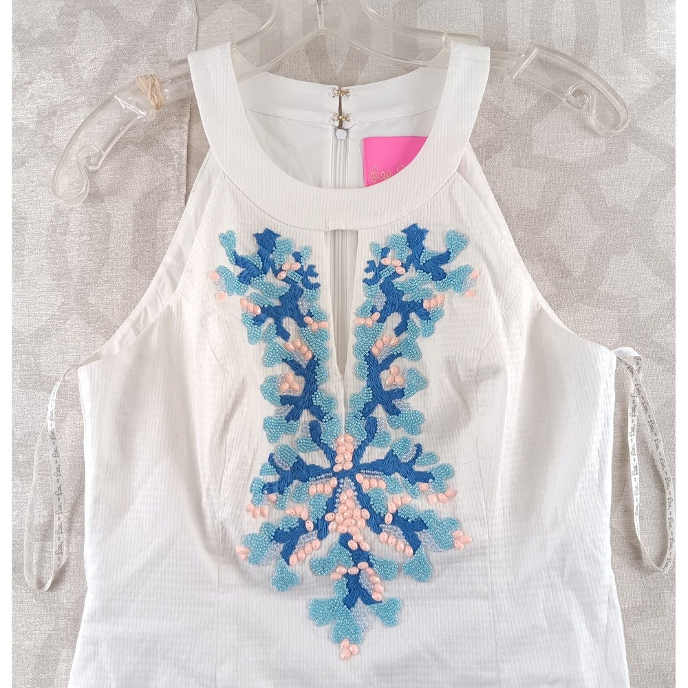 Lilly Pulitzer Jena Stretch Seersucker Embellished V-Neck‎ Sheath Dress Size 0 - Picture 8 of 9